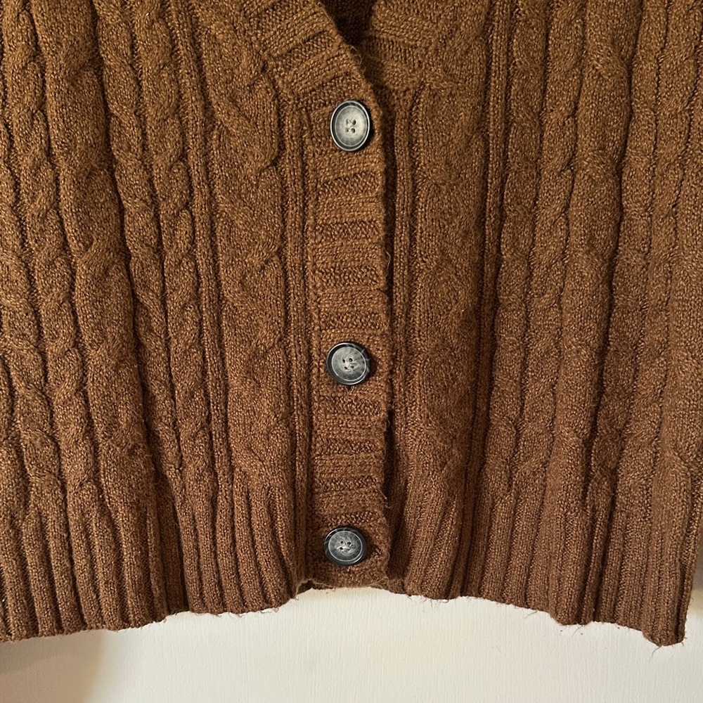 NWOT American Eagle Outfitters Chocolate Cable Knit Cardigan - Picture 2 of 5